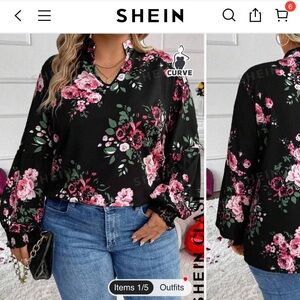 New SHEIN top, size 2x never worn, long sleeve with pattern sleeves, printed
